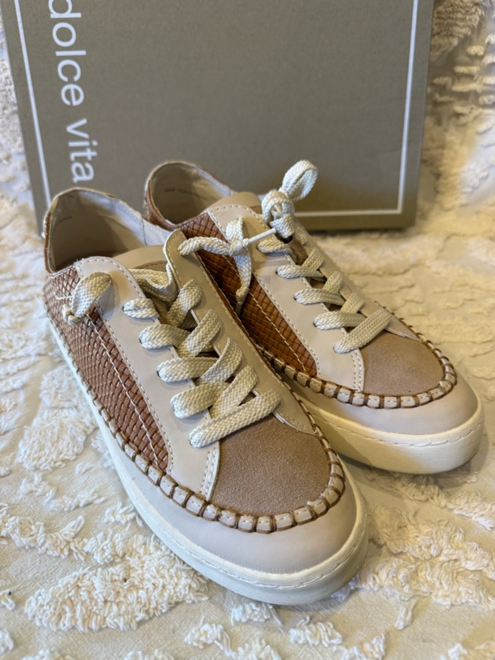 Dolce Vita Brown & Cream Woven Low-Top Sneakers #643 - Picture 3 of 6